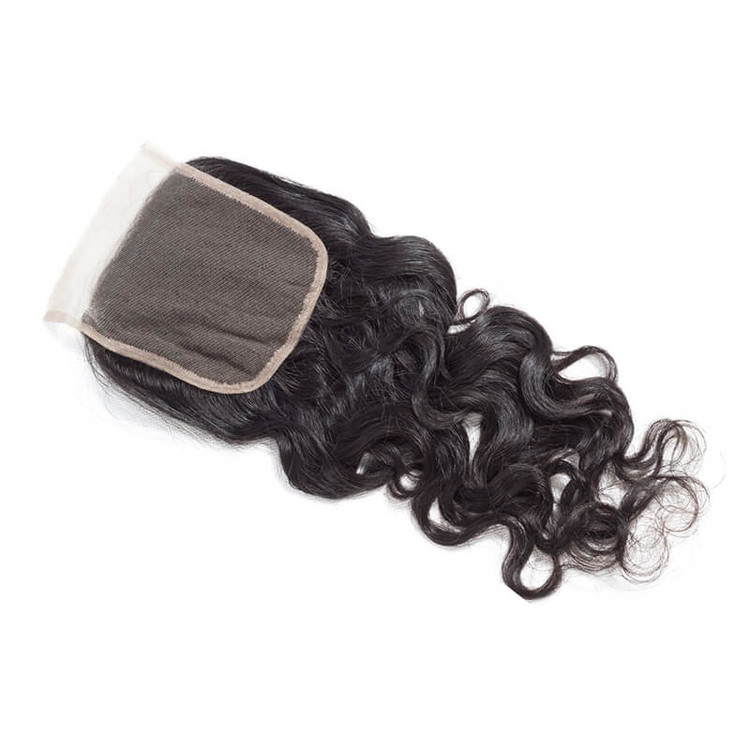 Cierre de encaje de onda natural de cabello virgen caliente 4 * 4 ofertas, 12-26 pulgadas 0