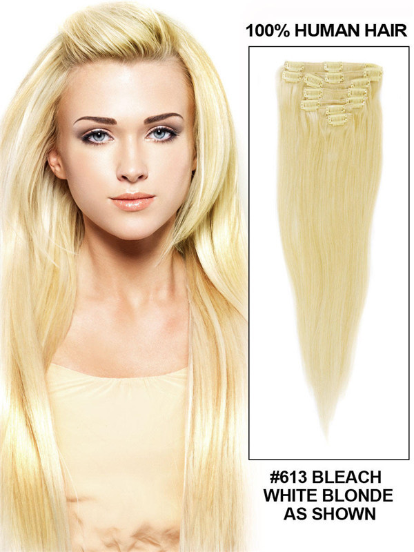 Bleach White Blonde (#613) Premium Straight Clip In Hair Extensions 7 stuks 1