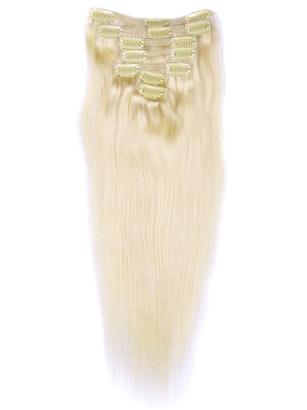 Bleach White Blonde (#613) Premium Straight Clip In Hair Extensions 7 stuks 2