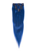 Bleu(#Bleu) Extensions droites de luxe à clips de cheveux humains 7 pièces 1 small