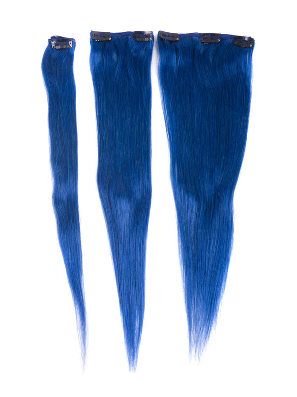 Bleu(#Bleu) Extensions droites de luxe à clips de cheveux humains 7 pièces 2