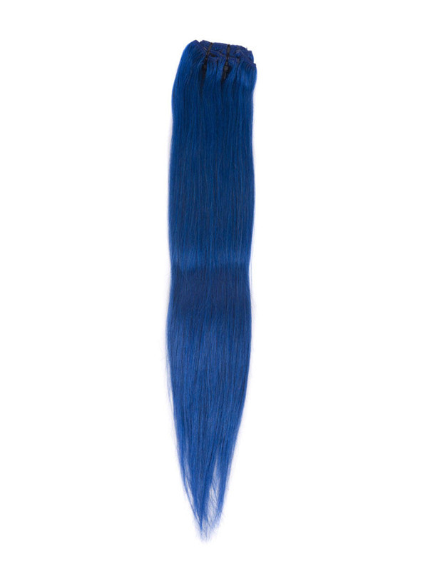 Blå(#Blue) Deluxe Straight Clip In Human Hair Extensions 7 stk 3