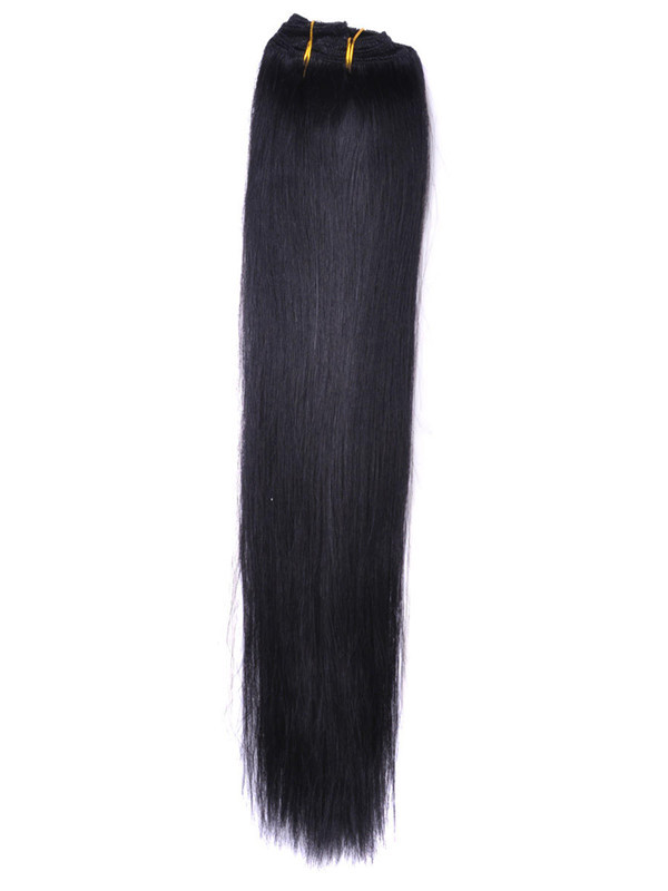 Jet Black(#1) Straight Deluxe Clip In Human Hair Extensions 7 stk 2