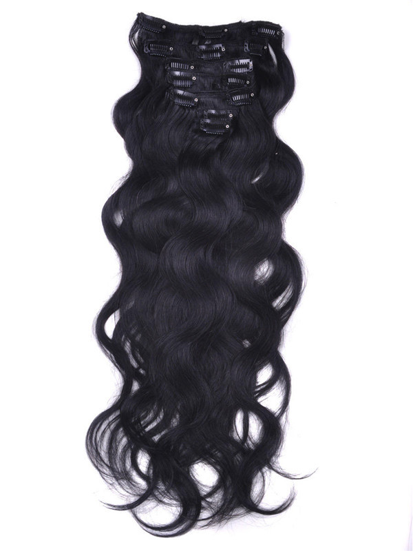 Jet Black(#1) Body Wave Deluxe Clip In Human Hair Extensions 7 stk 0