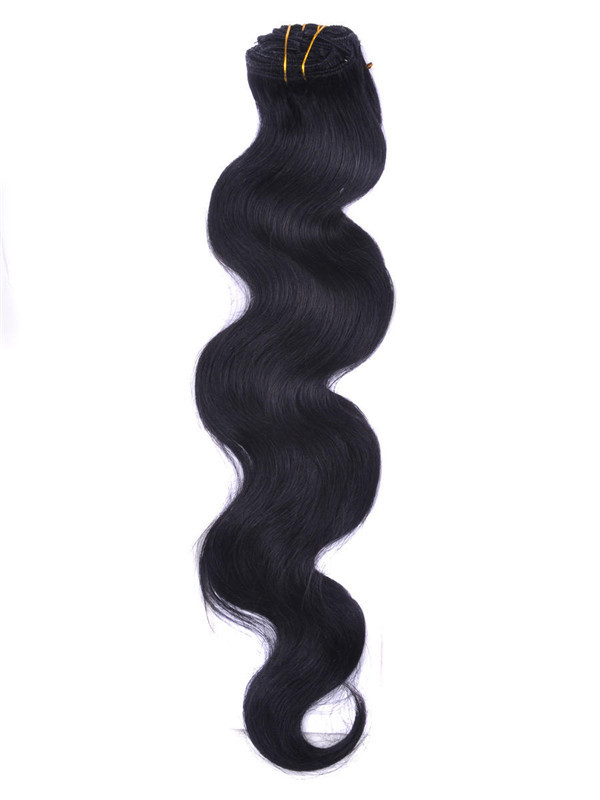 Jet Black(#1) Body Wave Extensions de cheveux à clips de qualité supérieure 7 pièces 1