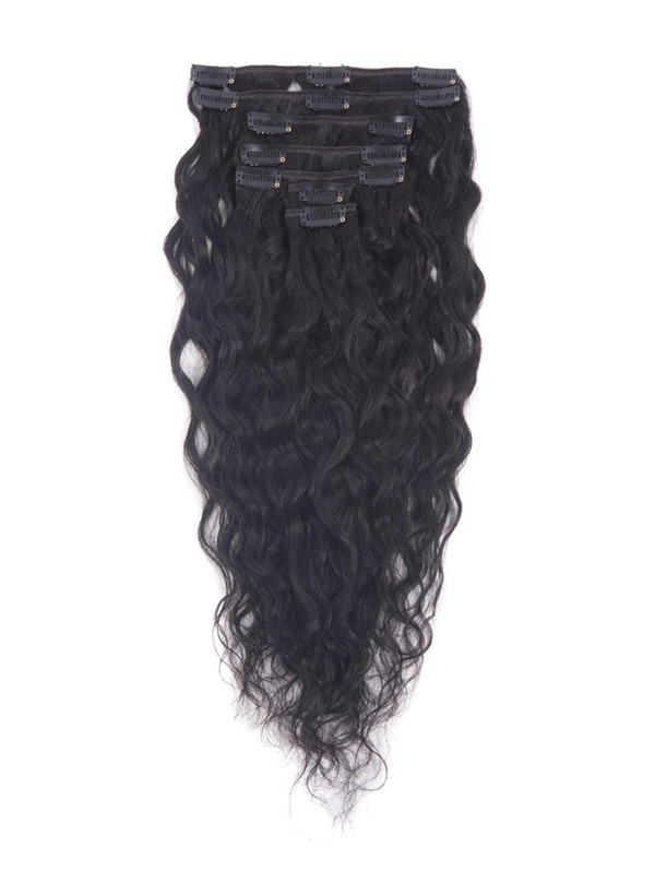 Jet Black(#1) Deluxe Kinky Curl Clip In Human Hair Extensions 7 stk 0