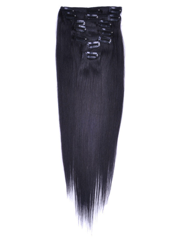 Negro natural (# 1B) Clip recto sedoso de lujo en extensiones de cabello humano 7 piezas 0