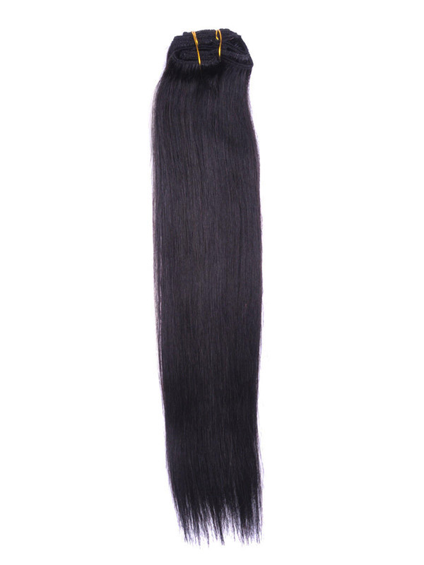 Noir naturel (#1B) Extensions droites soyeuses de luxe à clipser en cheveux humains 7 pièces 1