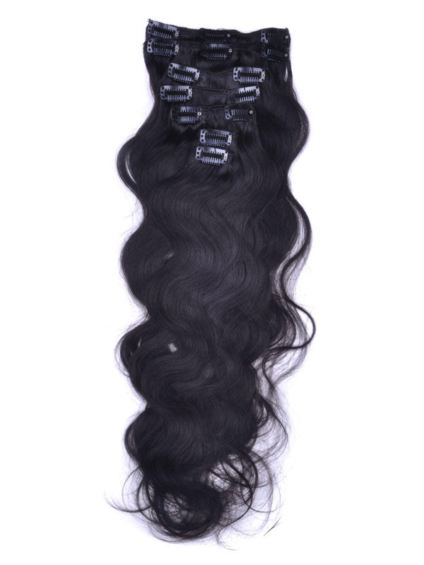 Noir naturel (# 1B) Extensions de cheveux à clips Body Wave de qualité supérieure 7 pièces 1