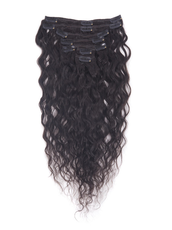 Natursvart(#1B) Premium Kinky Curl Clip In Hair Extensions 7 stk 0