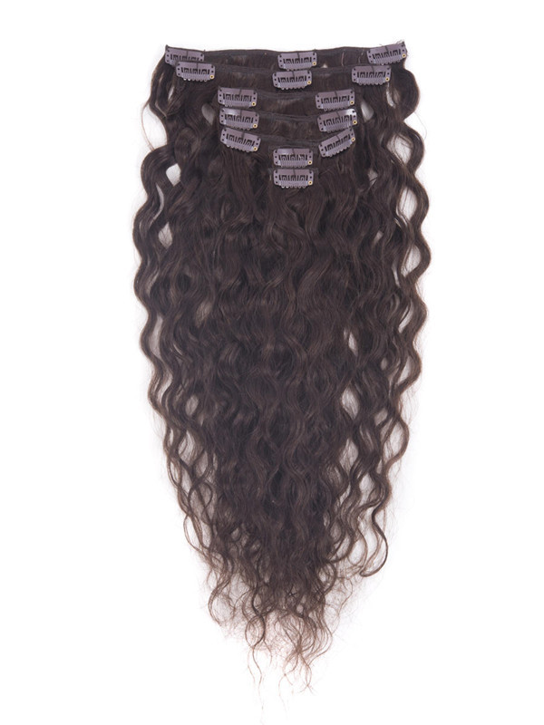 Mørkebrun(#2) Premium Kinky Curl Clip In Hair Extensions 7 stk 0