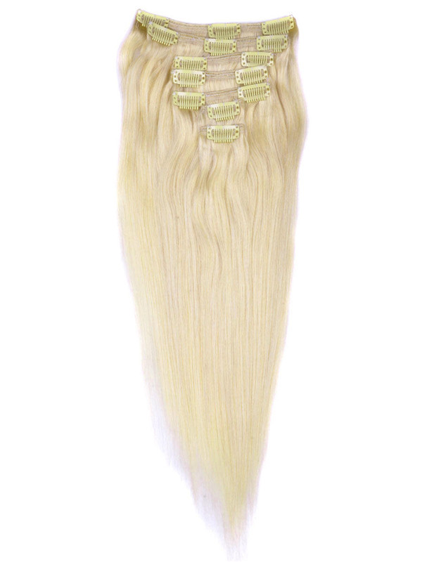 Medium Blond(#24) Deluxe Rak Clip In Human Hair Extensions 7 delar 1