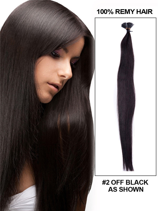 50 extensiones de cabello con punta de palo Remy recta y sedosa/extensiones de cabello con punta en I negro natural (# 1B) 0