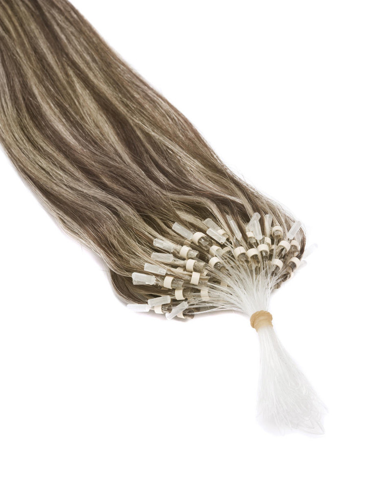Micro Loop Human Hair Extensions 100 tråder silkeaktig rett kastanjebrun/blond(#F6/613) 1