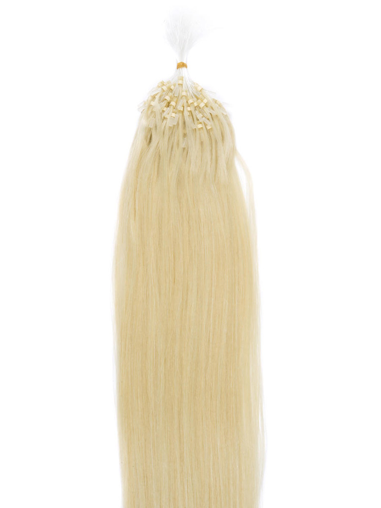 Remy Micro Loop Hair Extensions 100 tråder Silky Straight Bleach White Blond(#613) 0