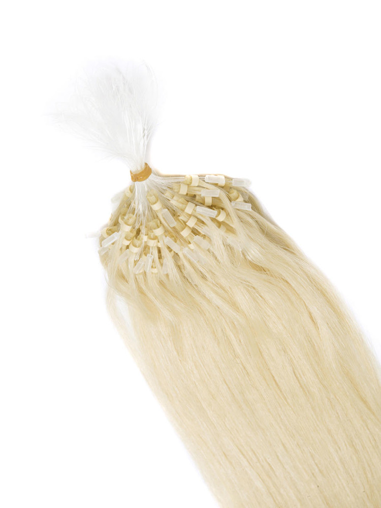Extensiones de cabello Remy Micro Loop 100 hilos Blanqueador recto sedoso Rubio blanco (# 613) 2