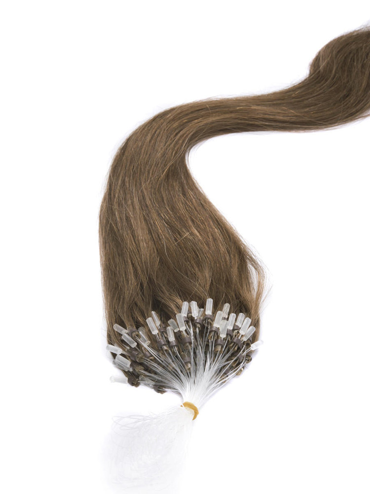 Extensões de cabelo humano micro loop 100 fios sedoso liso castanho claro (#8) 1
