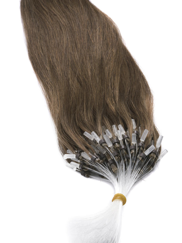 Extensões de cabelo humano micro loop 100 fios sedoso liso castanho claro (#8) 2