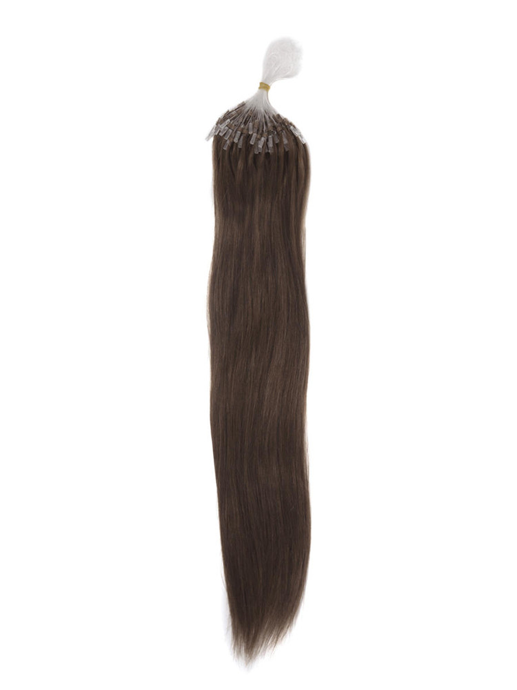 Micro Loop Human Hair Extensions 100 strengen Silky Straight Medium Brown (#4) 0