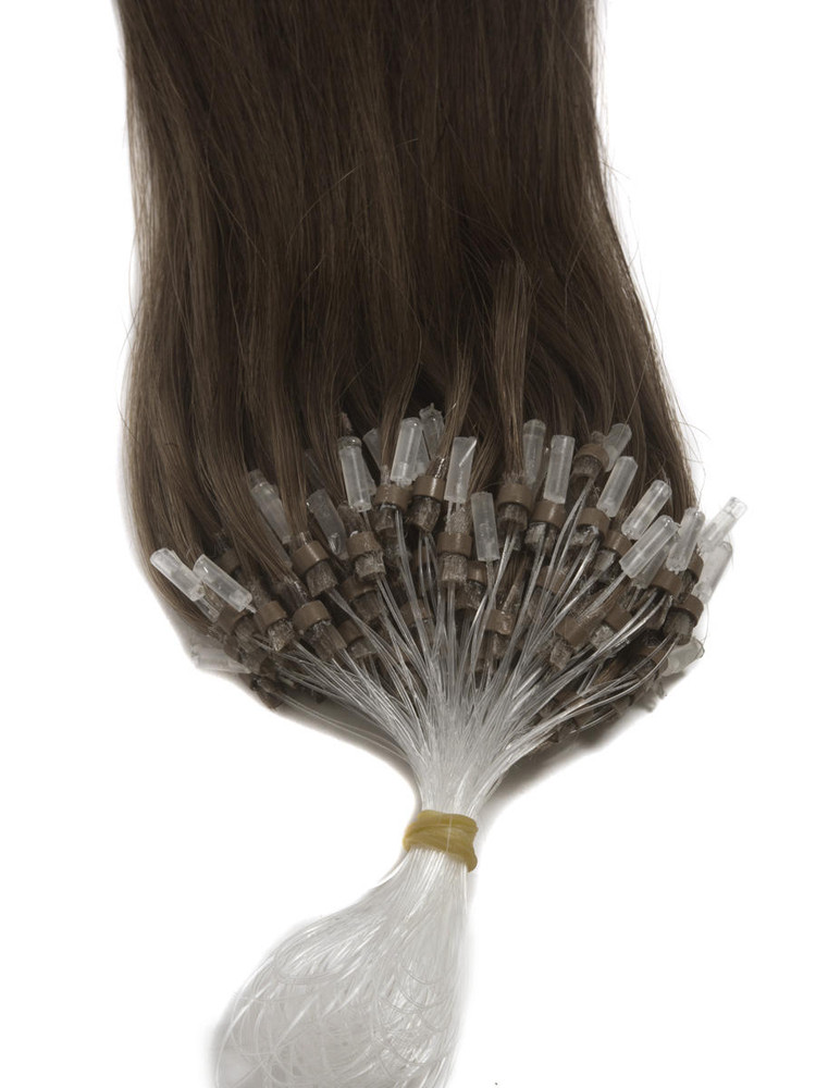 Extensiones de cabello humano Micro Loop 100 hilos Marrón medio sedoso recto (# 4) 2