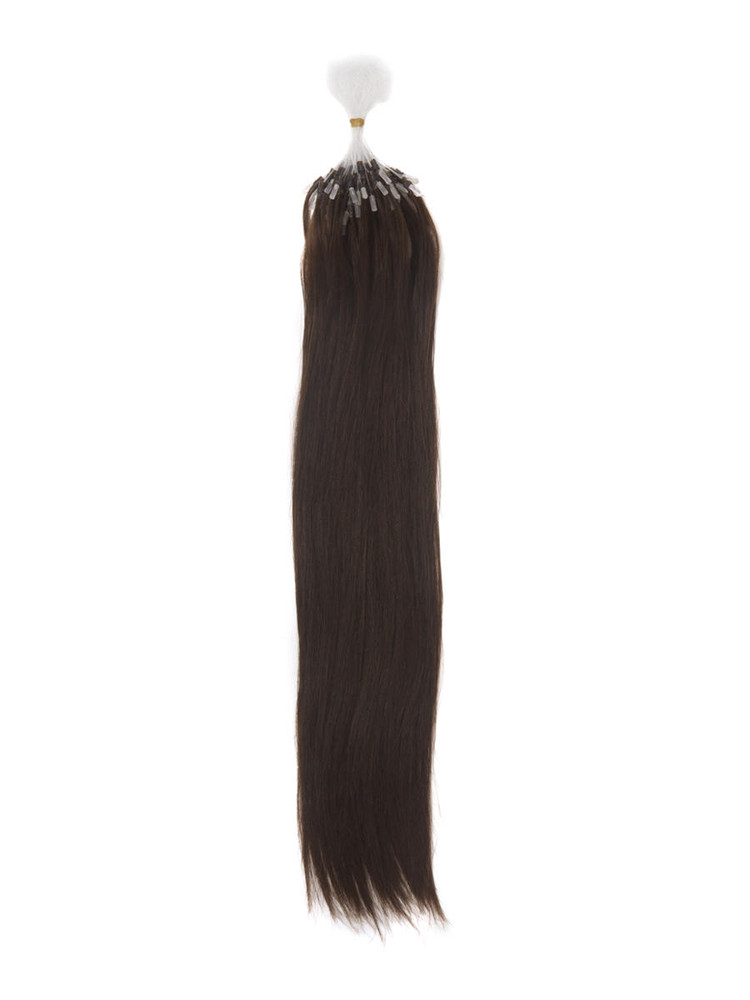 Remy Micro Loop Hair Extensions 100 tråder silkeaktig rett mørkebrun(#2) 0