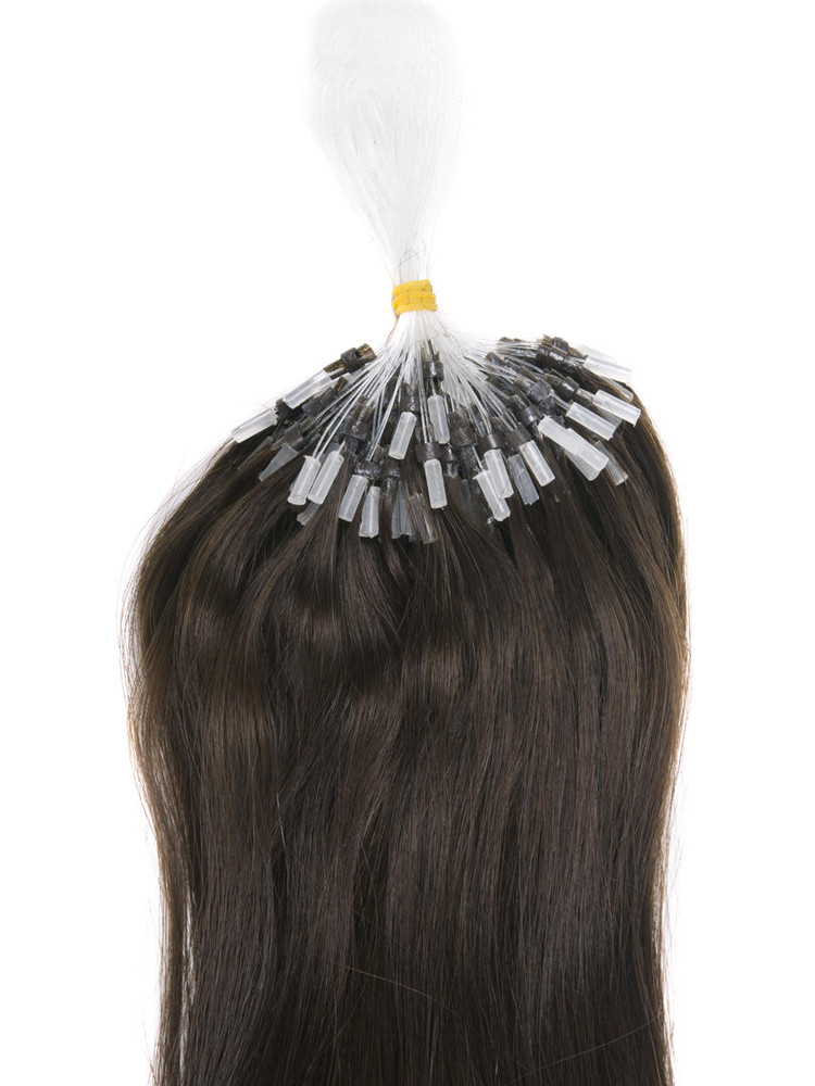 Remy Micro Loop Hair Extensions 100 tråder silkeaktig rett mørkebrun(#2) 1