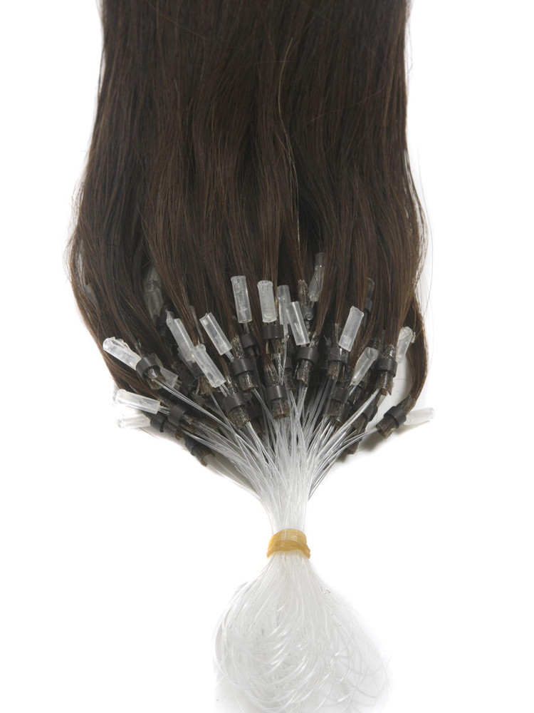 Remy Micro Loop Hair Extensions 100 tråder silkeaktig rett mørkebrun(#2) 2