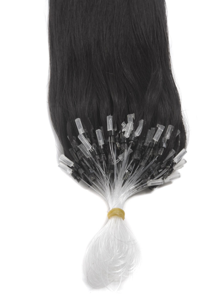 Micro Loop Human Hair Extensions 100 strengen zijdeachtig recht natuurlijk zwart (#1B) 1