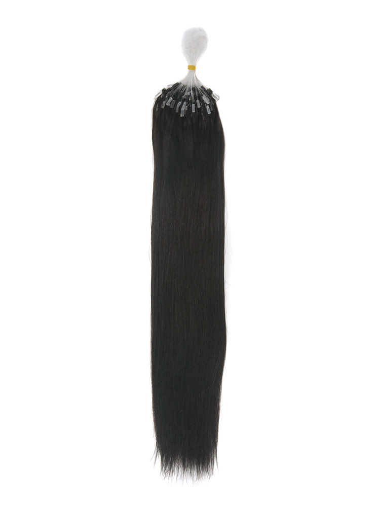 Extensiones de cabello humano Micro Loop 100 hilos Negro natural liso y sedoso (# 1B) 2