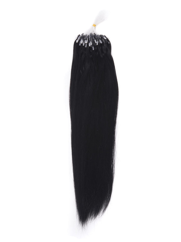 Extensiones de cabello Remy Micro Loop 100 hebras Jet Black (# 1) Sedoso y recto 0