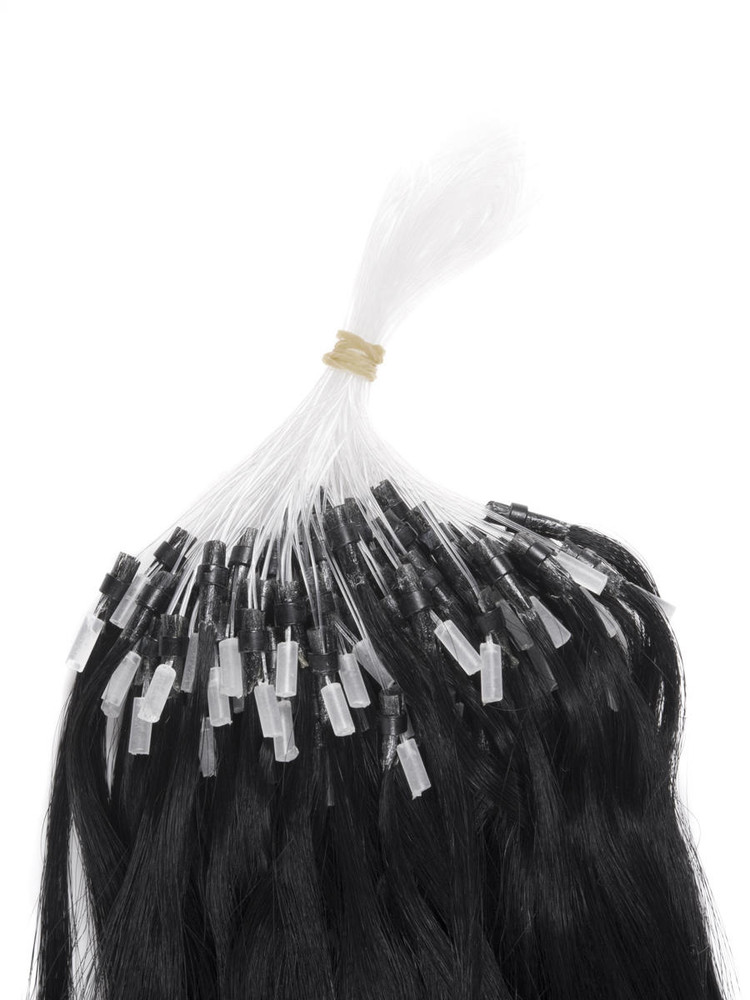 Remy Micro Loop Hair Extensions 100 strengen Jet Black (#1) Silky Straight 2