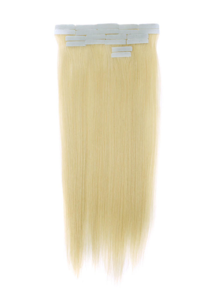Tape In Human Hair Extensions 20 stykker Silky Straight Bleach White Blond(#613) 0
