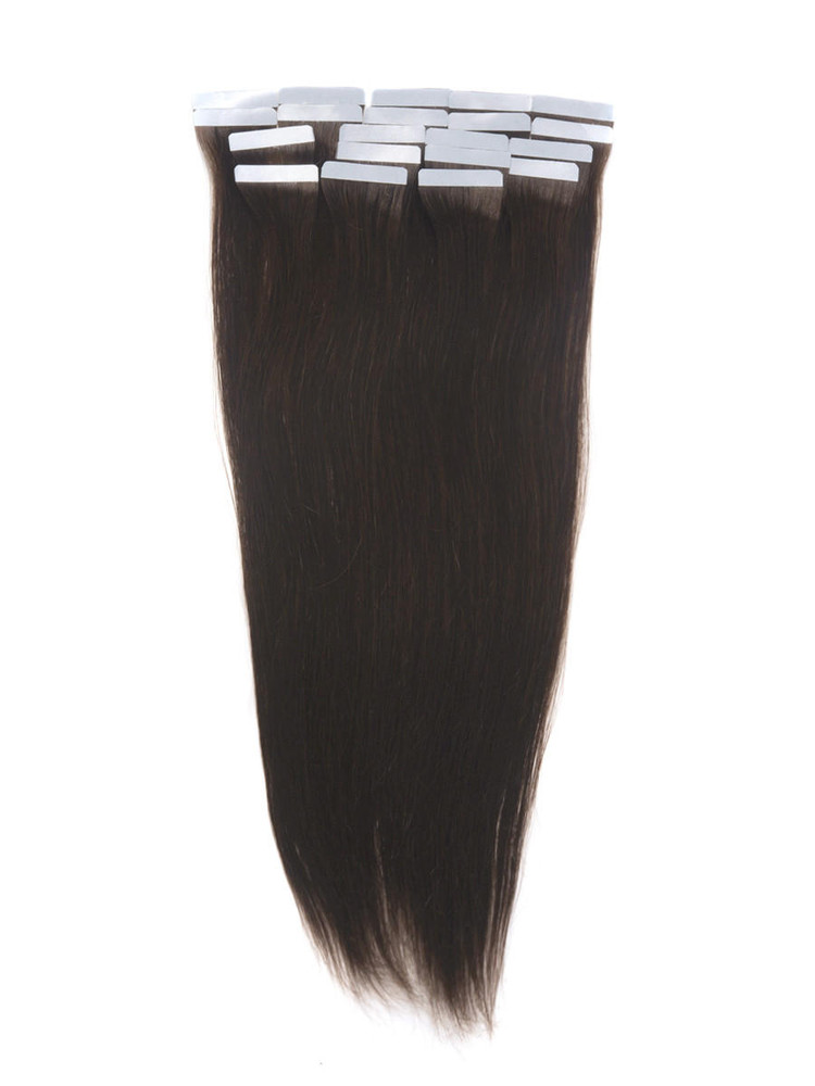 Fita em extensões de cabelo Remy 20 peças sedoso liso marrom escuro (#2) 0