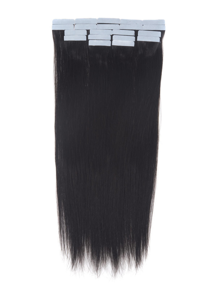 Remy Tape In Hair Extensions 20 pièces Silky Straight Natural Black (# 1B) 0