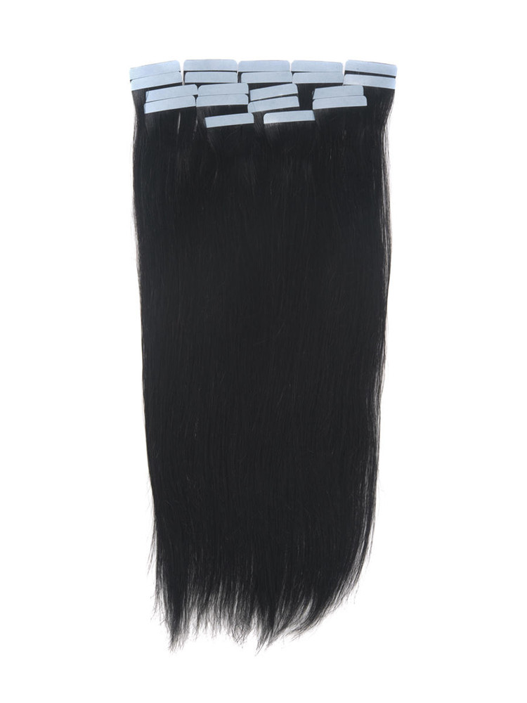 Tape In Remy Hair Extensions 20 Stück Silky Straight Jet Black(#1) 1