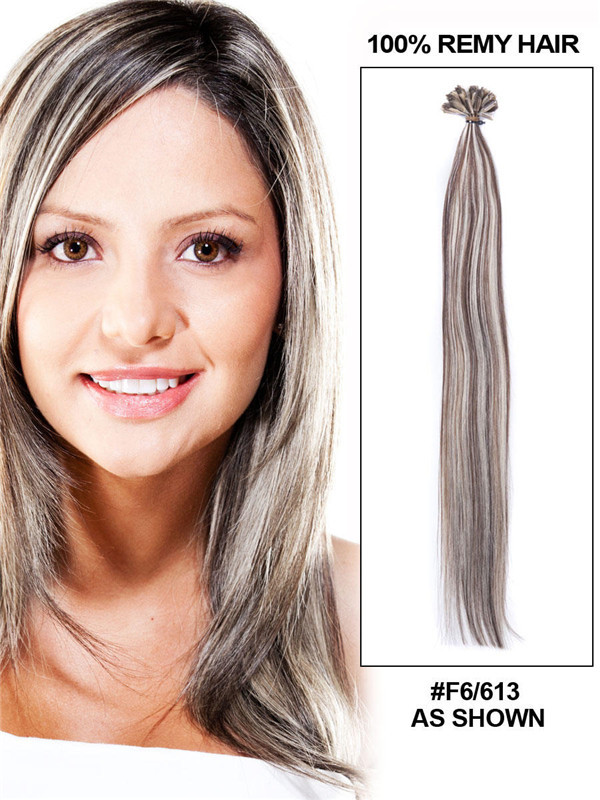 50 stykker silkeaktig rett neglespiss/U-spiss Remy Hair Extensions Blond(#F6/613) 0