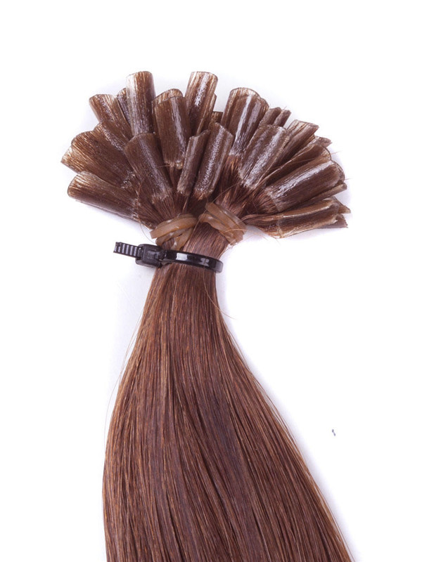 50 stykker silkeaktig rett neglespiss/U-spiss Remy Hair Extensions Light Chestnut(#8) 2