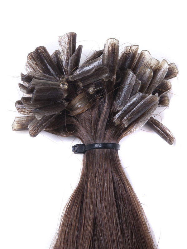 50 pièces Silky Straight Remy Nail Tip/U Tip Extensions de cheveux Brun moyen (#4) 2