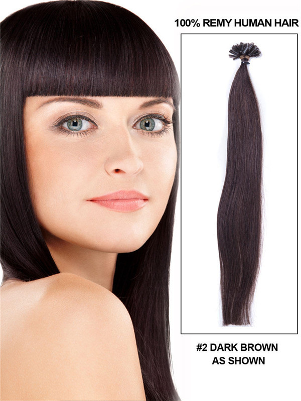 50 extensiones de cabello con punta de uñas Remy rectas y sedosas/punta en U marrón oscuro (n.º 2) 0