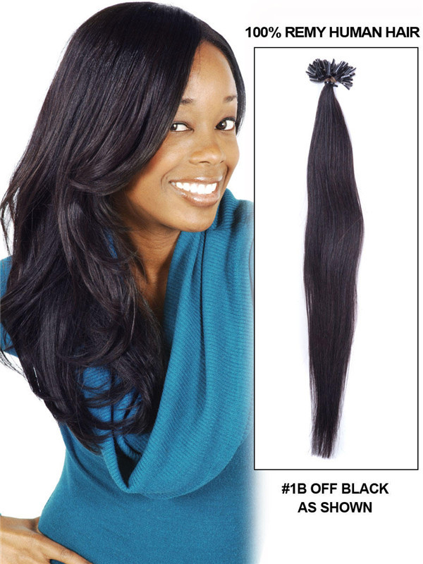 50 Stuk Silky Straight Remy Nail Tip/U Tip Hair Extensions Natuurlijk Zwart (#1B) 0