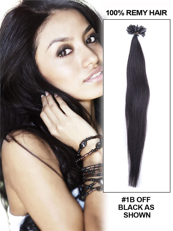 50 extensiones de cabello con punta de uñas Remy rectas y sedosas/punta en U, color negro natural (#1B) 1