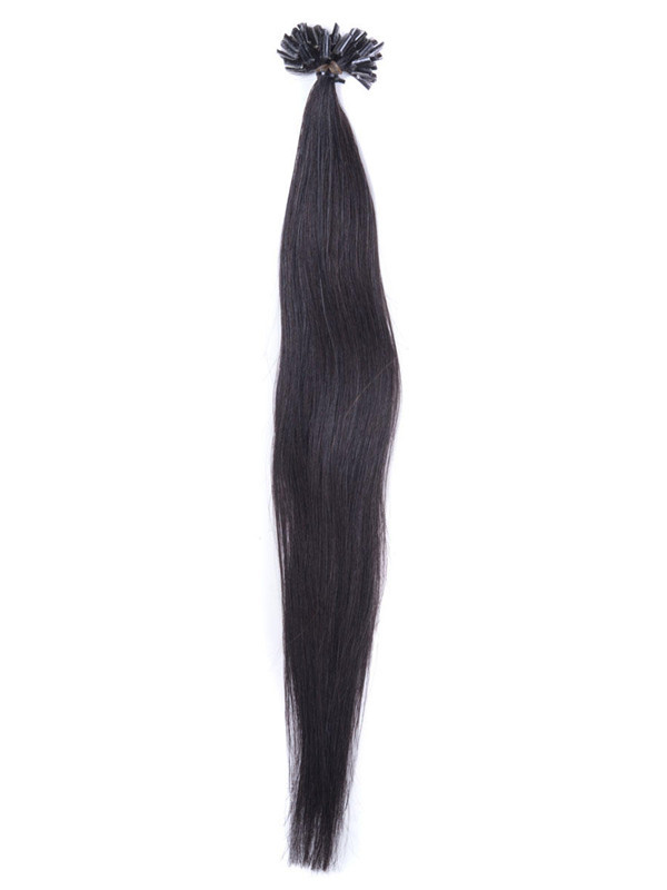 50 extensiones de cabello con punta de uñas Remy rectas y sedosas/punta en U, color negro natural (#1B) 2