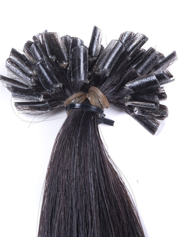 50 extensiones de cabello con punta de uñas Remy rectas y sedosas/punta en U, color negro natural (#1B) 3