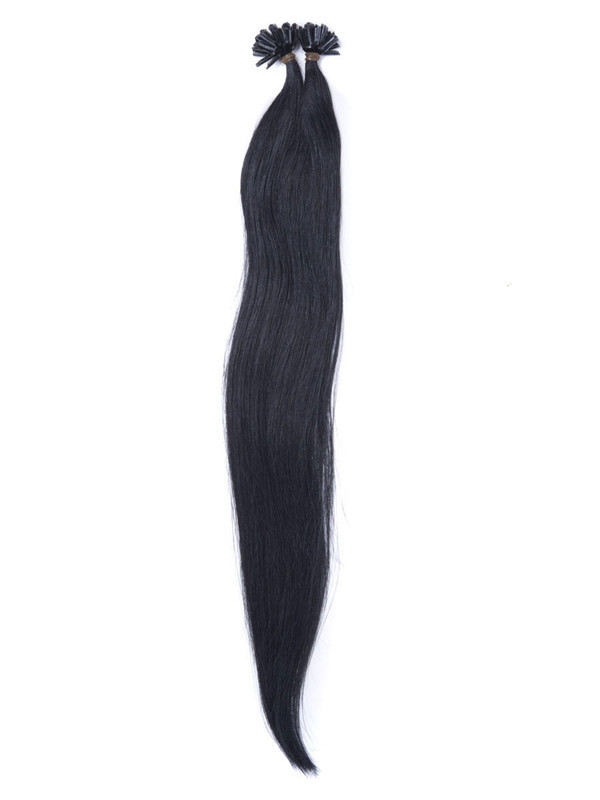 Extensões de cabelo com ponta de unha remy reta sedosa de 50 peças/ponta em u preto azeviche (#1) 2
