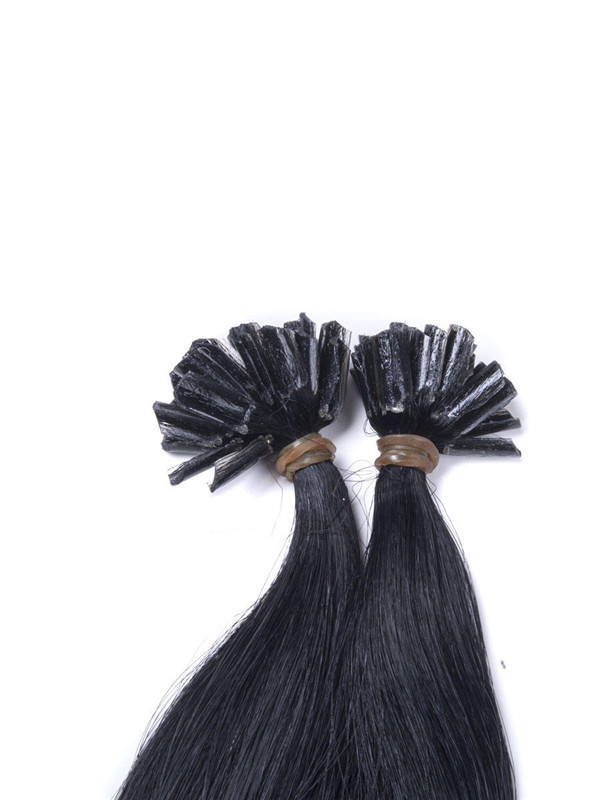50 extensiones de cabello con punta de uñas Remy rectas y sedosas/punta en U, color negro azabache (n.º 1) 3