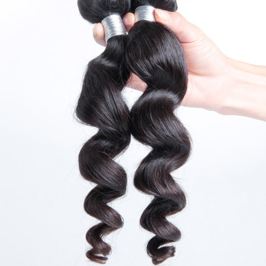 2 stk 8A Virgin Peruvian Hair Loose Wave Weave Natural Black 0