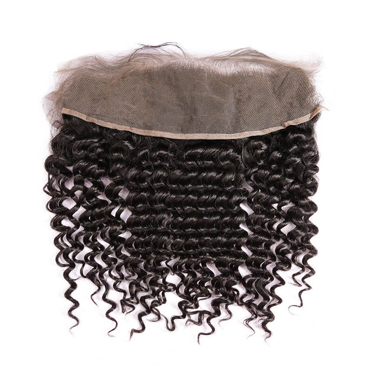 Frontal de encaje de cabello virgen liso, frontal rizado 13 * 4 para mujeres