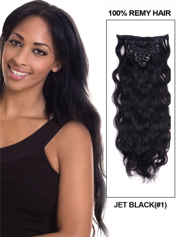 Jet Black(#1) Body Wave Deluxe Clip In Human Hair Extensions 7 stk