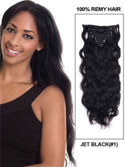 Jet Black(#1) Body Wave Deluxe Extensions de Cheveux Humains à Clip 7 Pièces