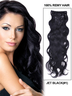 Jet Black(#1) Body Wave Premium Clip In Hair Extensions 7 delar